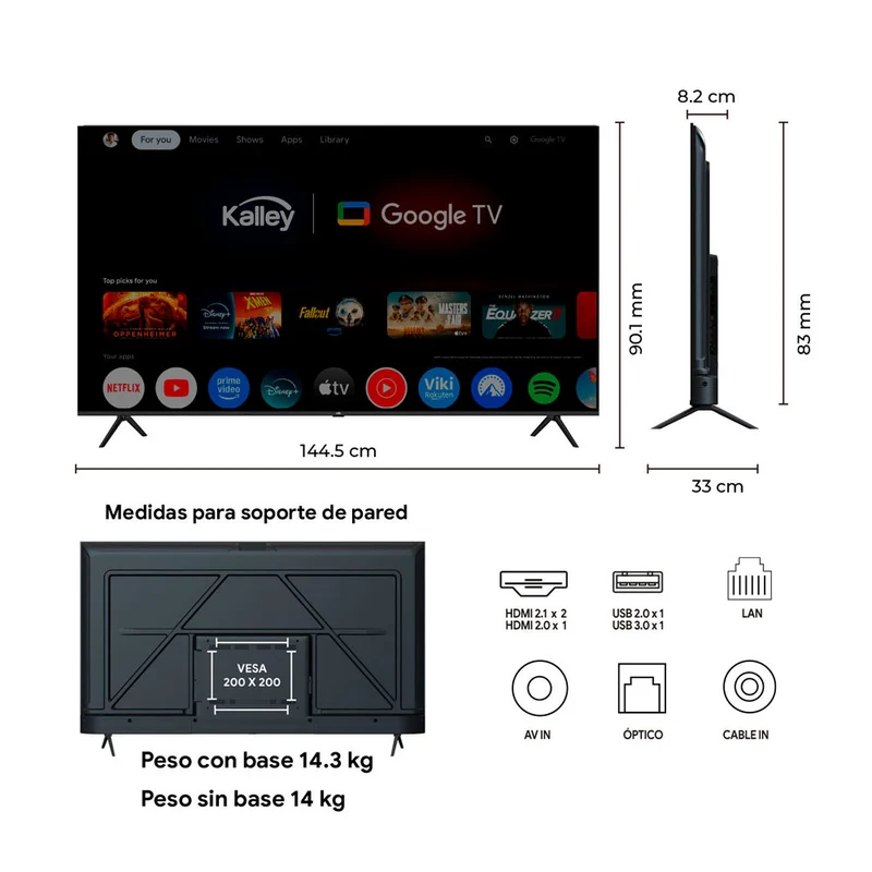 Televisor Kalley 65 Pulgadas Max LED 4K-UHD Smart TV Google 65g315