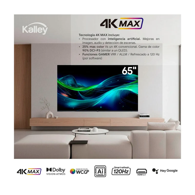 Televisor Kalley 65 Pulgadas Max LED 4K-UHD Smart TV Google 65g315