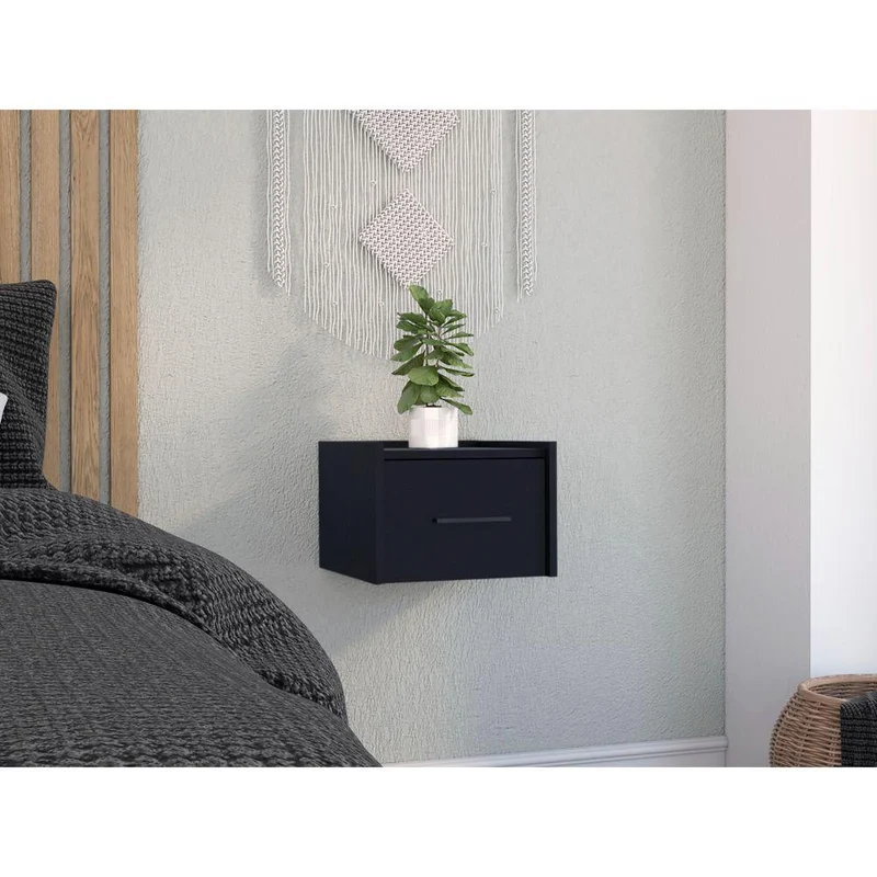Mesa de Noche Flotante Boa, Wengue, con Espacio para Colocar Objetos Decorativos ZF