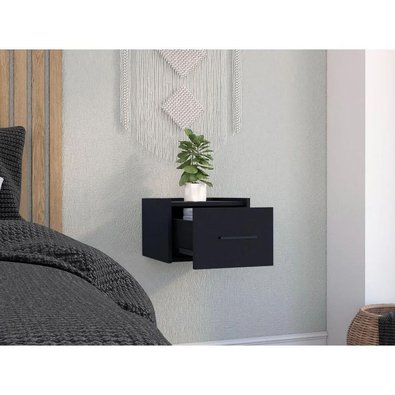 Mesa de Noche Flotante Boa, Wengue, con Espacio para Colocar Objetos Decorativos ZF