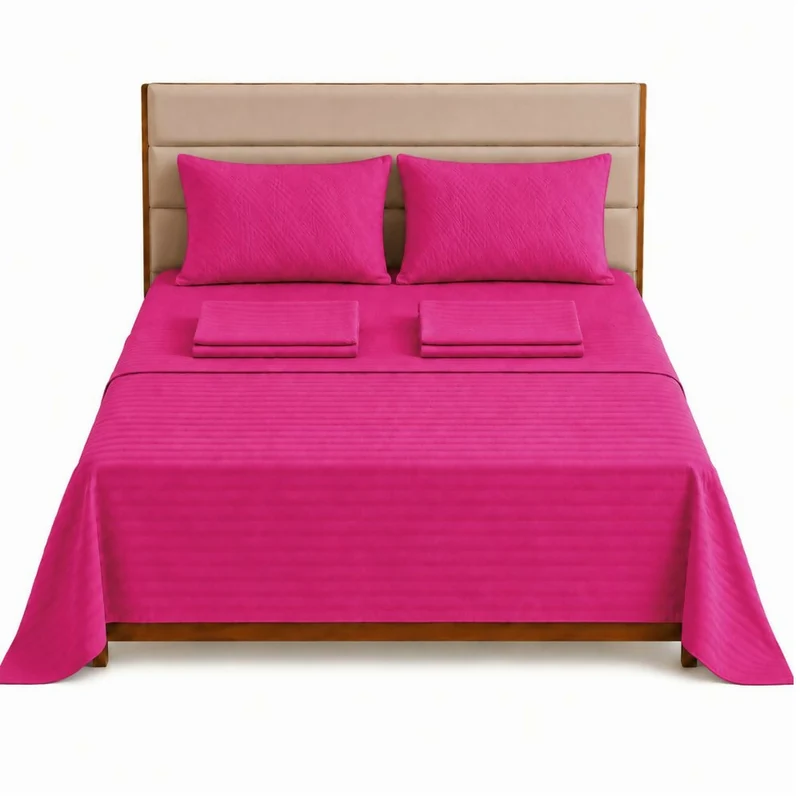 Combo protector colchon + Juego de sábanas semidoble fucsia