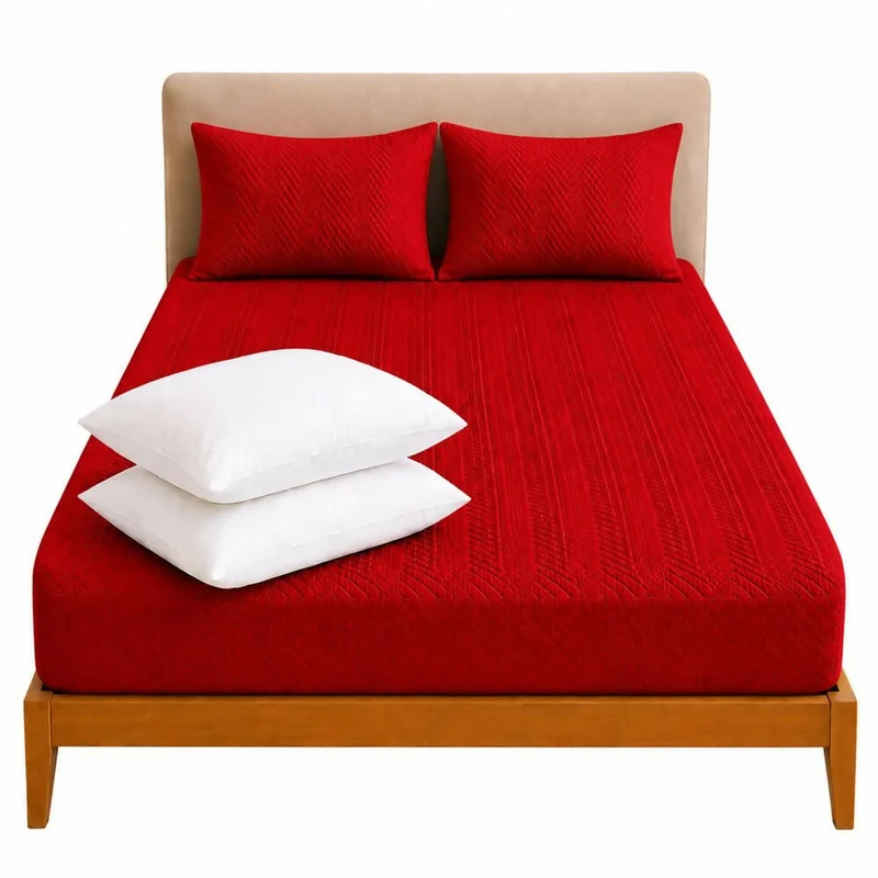 Combo Protector Colchon + 2 Almohadas Siliconadas Semidoble Rojo
