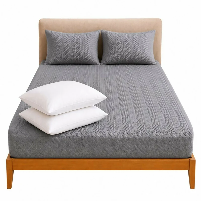 Combo Protector Colchon + 2 Almohadas Siliconadas Doble Gris
