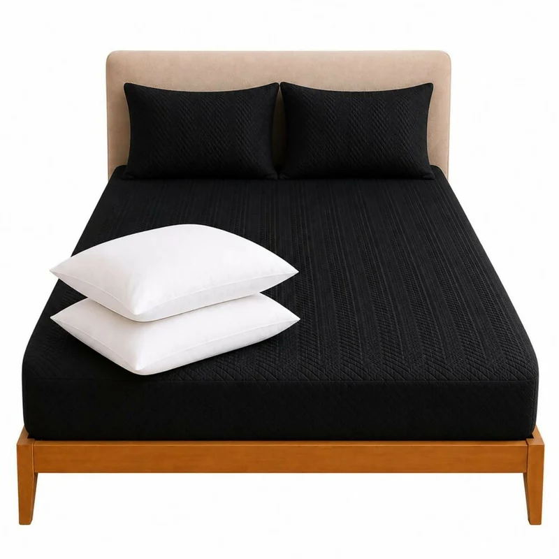Combo Protector Colchon + 2 Almohadas Siliconadas Queen Negro