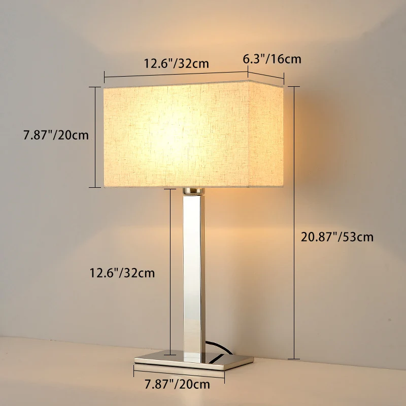 Modern Simplicity Square Long Fabric Stainless Steel 1-Light Table Lamp For Living Room