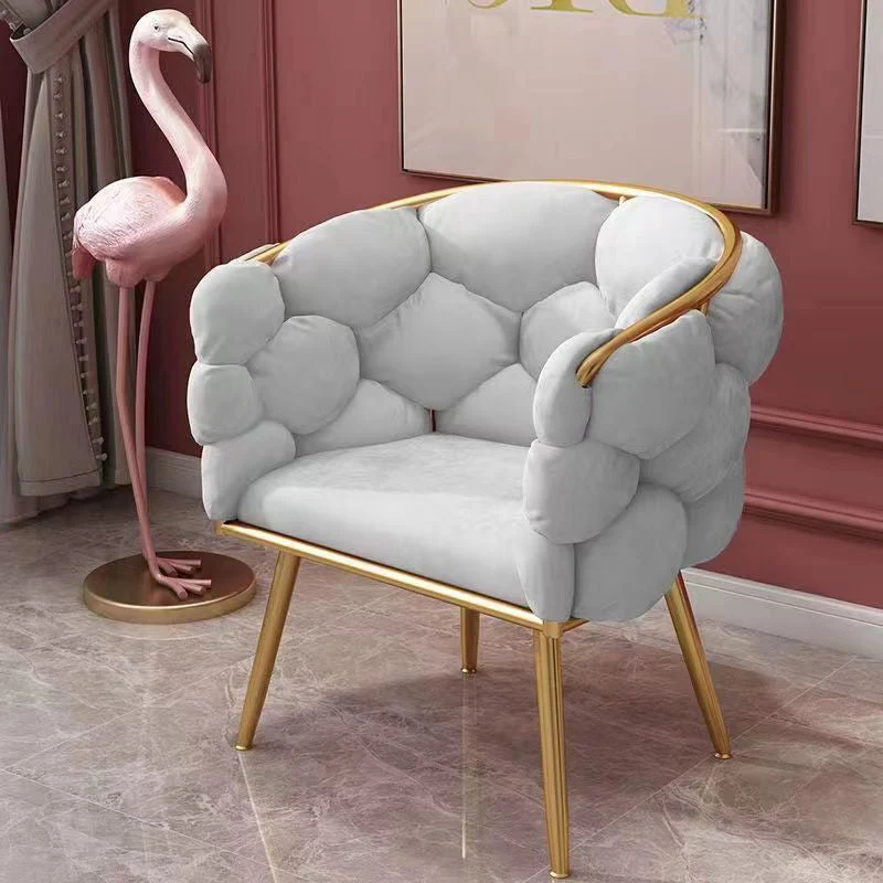 Contemporary Creative Half Round Bubble Velvet Iron Vanity Stool Backrest For Bedroom
