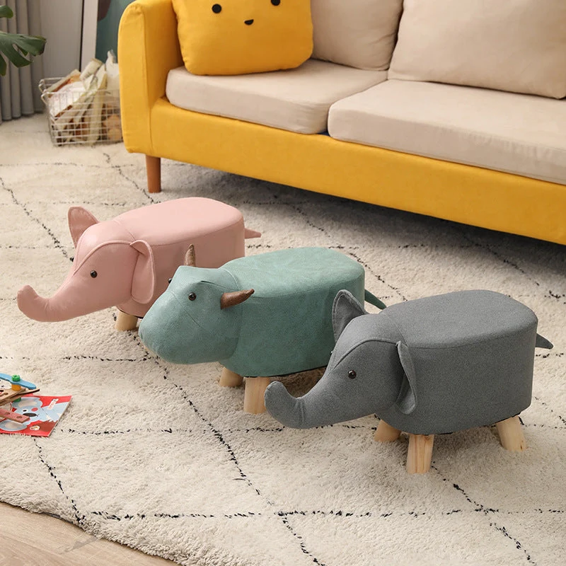 Contemporary Creative Elephant Shape Fabric Wood Legs Kids Low Stool For Living Room