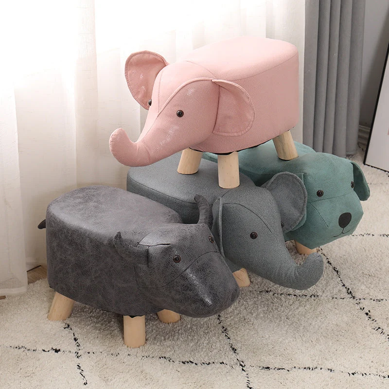 Contemporary Creative Elephant Shape Fabric Wood Legs Kids Low Stool For Living Room