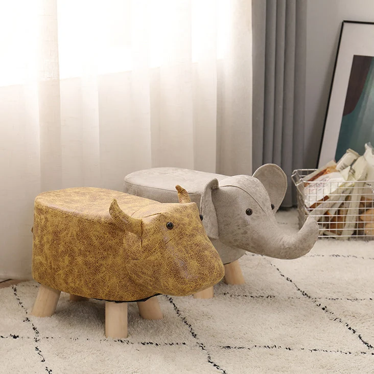 Contemporary Creative Elephant Shape Fabric Wood Legs Kids Low Stool For Living Room