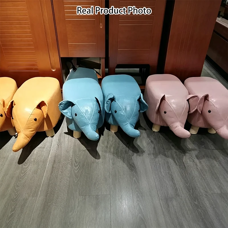 Contemporary Creative Elephant Shape Fabric Wood Legs Kids Low Stool For Living Room