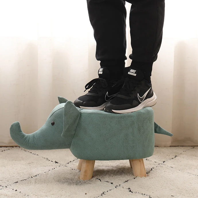 Contemporary Creative Elephant Shape Fabric Wood Legs Kids Low Stool For Living Room