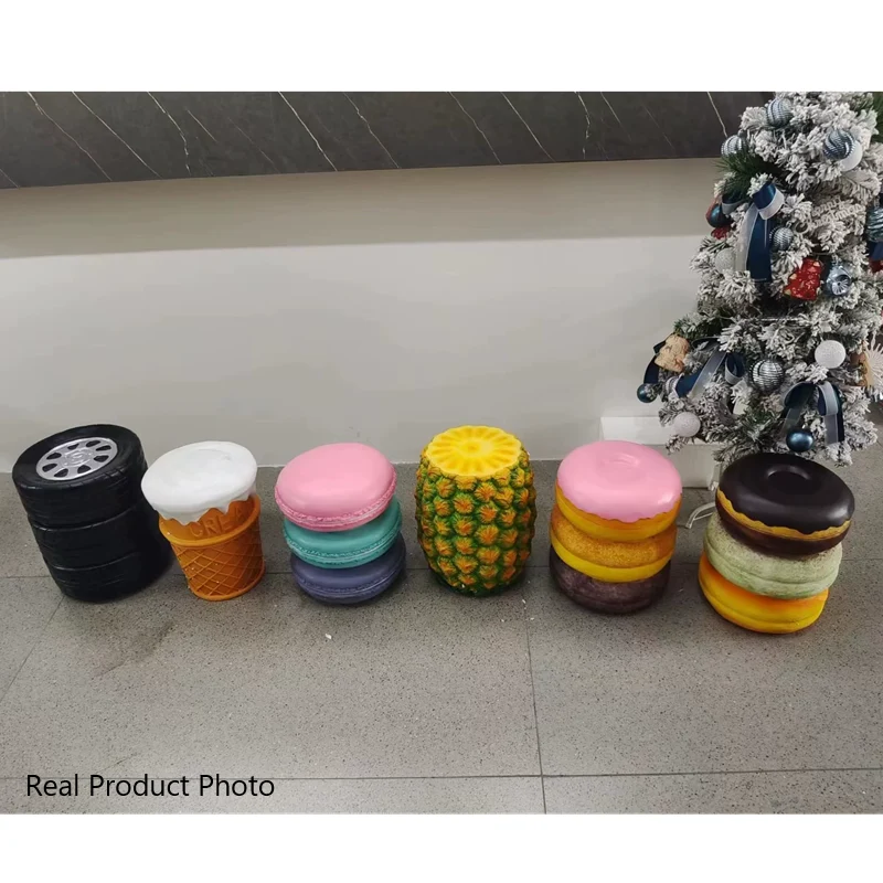 Contemporary Creative Cylindrical Donut Macaroon Pineapple Tire Ice Cream Resin Chair For Living Room