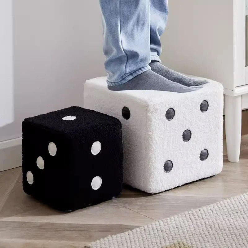 Contemporary Creative Cube Dice Sherpa Fabric Wood Chair Backless Armless For Living Room