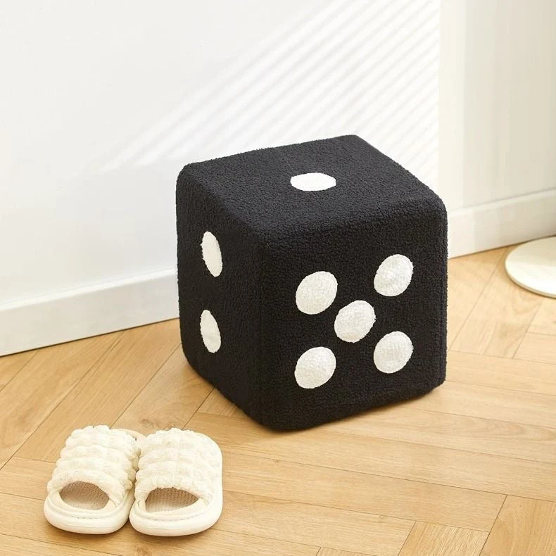 Contemporary Creative Cube Dice Sherpa Fabric Wood Chair Backless Armless For Living Room