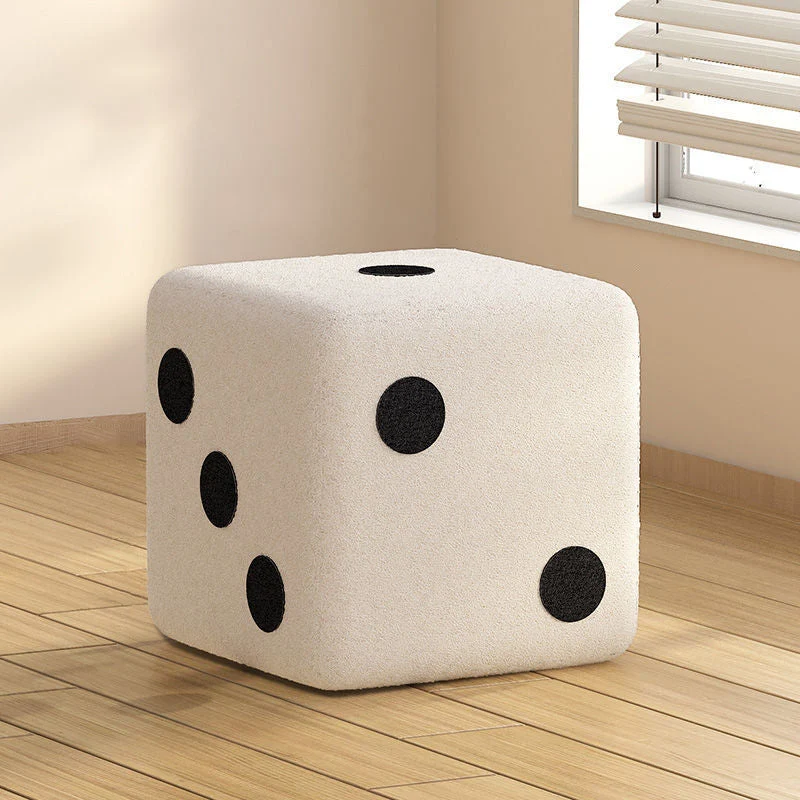 Contemporary Creative Cube Dice Sherpa Fabric Wood Chair Backless Armless For Living Room