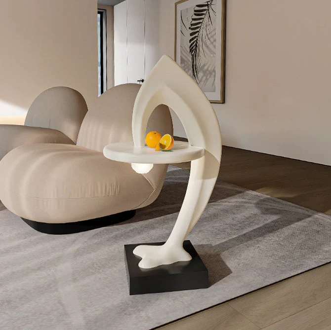 Contemporary Creative Dolphin Round Square Artificial Marble Fiberglass End Table 1-Tray For Living Room
