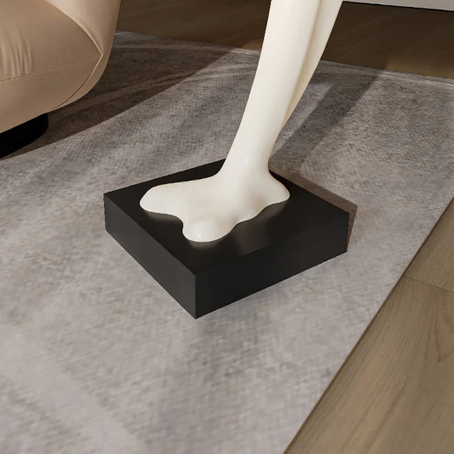 Contemporary Creative Dolphin Round Square Artificial Marble Fiberglass End Table 1-Tray For Living Room