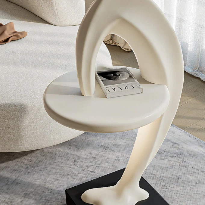 Contemporary Creative Dolphin Round Square Artificial Marble Fiberglass End Table 1-Tray For Living Room