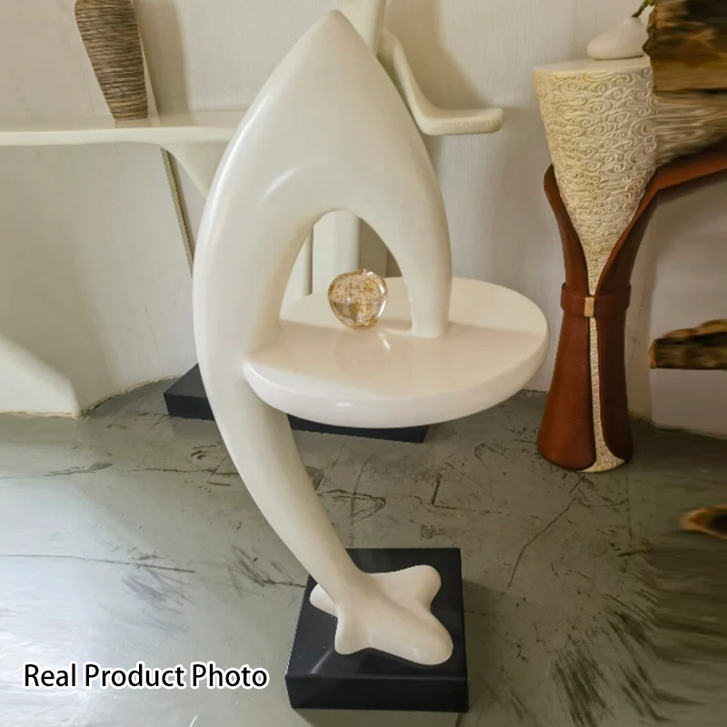 Contemporary Creative Dolphin Round Square Artificial Marble Fiberglass End Table 1-Tray For Living Room