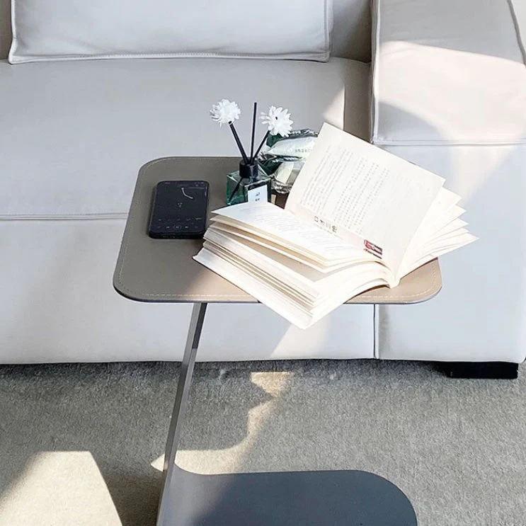 Contemporary Creative C-Shape Saddle-Style Faux Leather Carbon Steel End Table For Living Room