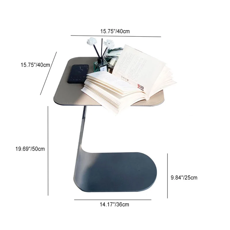 Contemporary Creative C-Shape Saddle-Style Faux Leather Carbon Steel End Table For Living Room