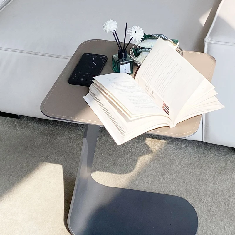 Contemporary Creative C-Shape Saddle-Style Faux Leather Carbon Steel End Table For Living Room