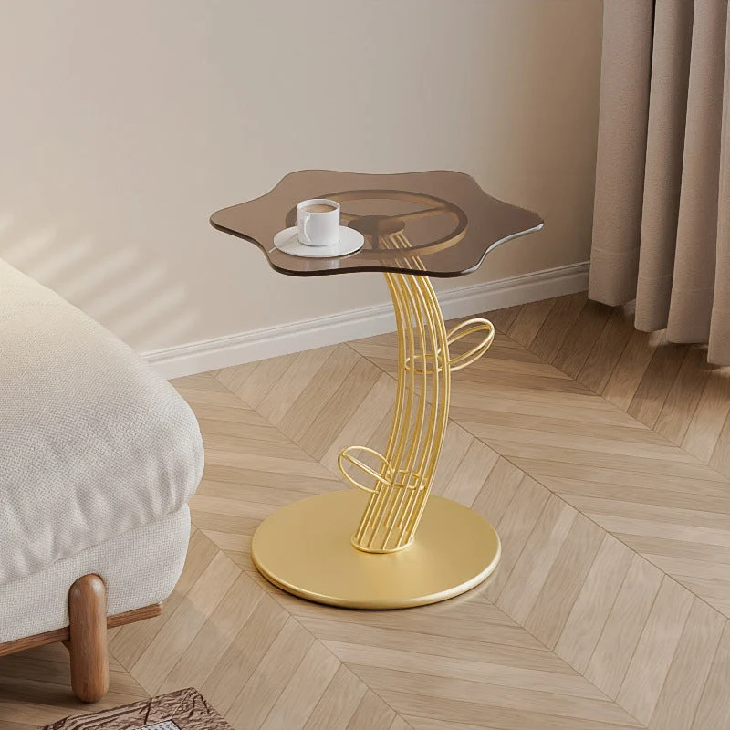 Contemporary Creative Clouds Rock Slab Tempered Glass Carbon Steel End Table 1-Tier For Bedroom