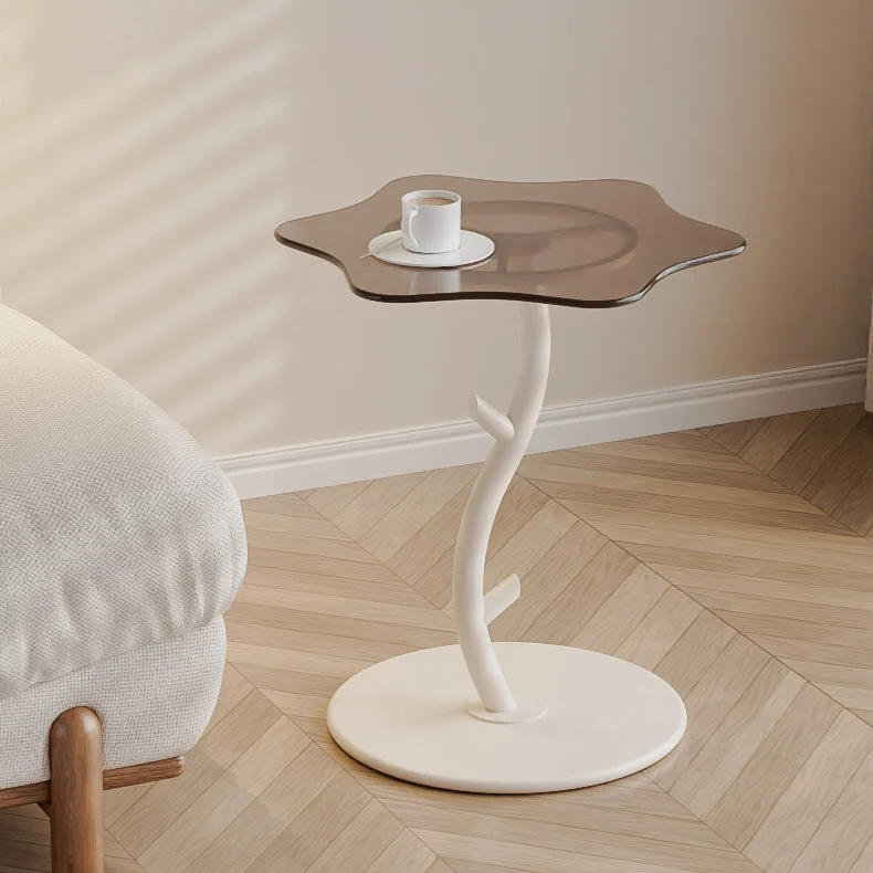 Contemporary Creative Clouds Rock Slab Tempered Glass Carbon Steel End Table 1-Tier For Bedroom