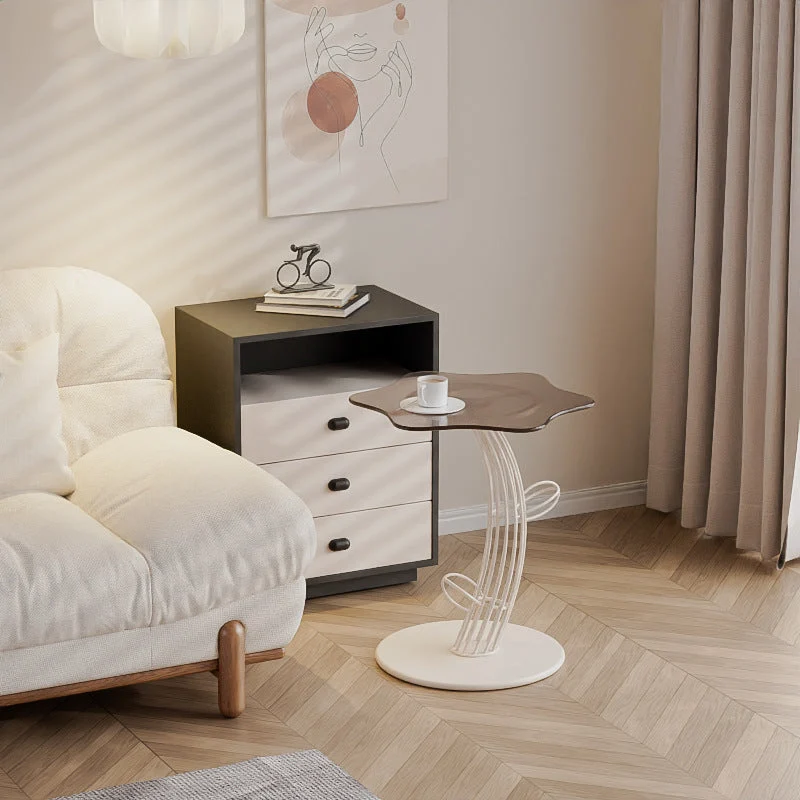 Contemporary Creative Clouds Rock Slab Tempered Glass Carbon Steel End Table 1-Tier For Bedroom