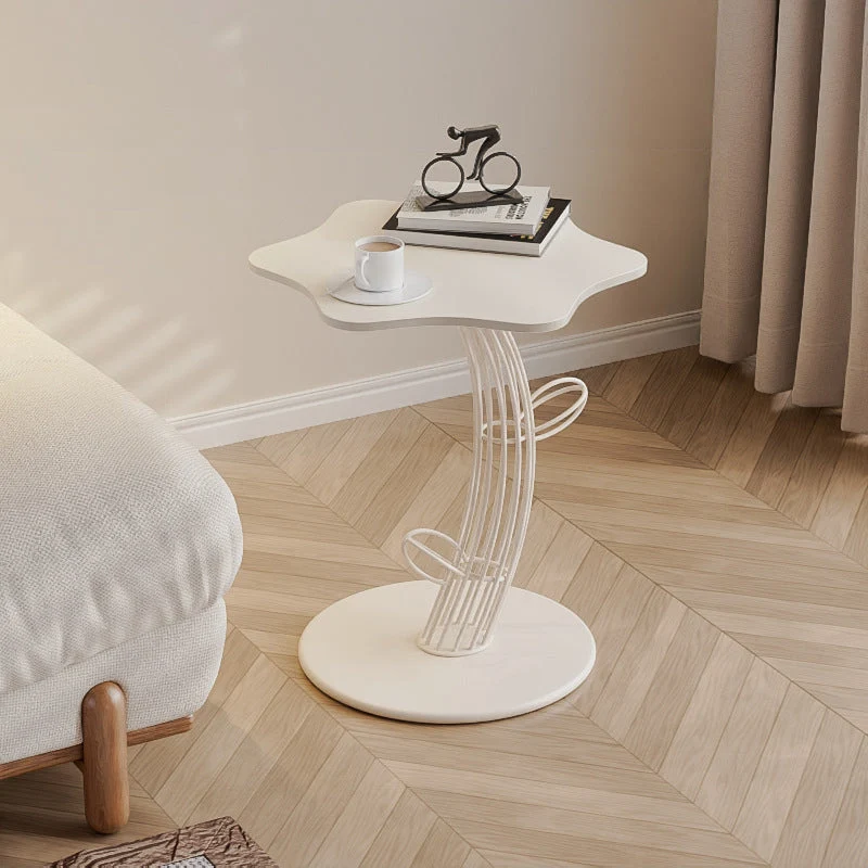 Contemporary Creative Clouds Rock Slab Tempered Glass Carbon Steel End Table 1-Tier For Bedroom