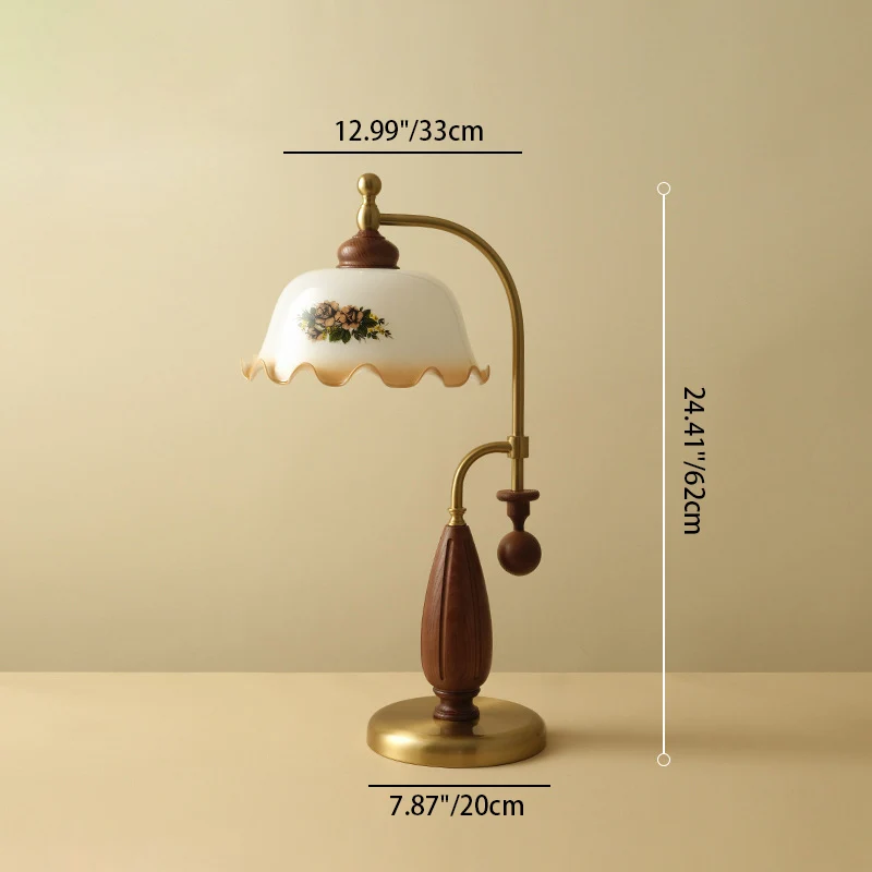 Traditional Vintage Dome Ash Wood Glass Metal 1-Light Table Lamp For Bedroom