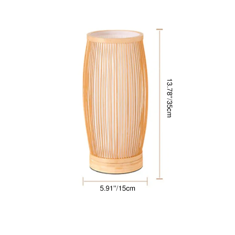 Traditional Japanese Cylinder Bamboo Wood 1-Light Table Lamp For Bedroom