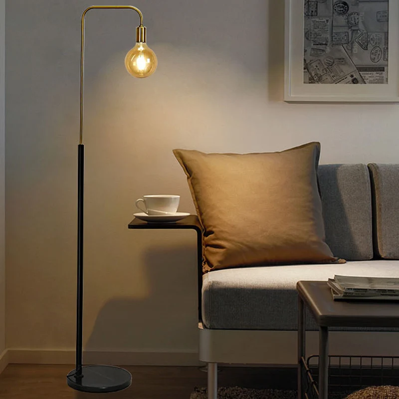 Contemporary Nordic Column Iron Marble Glass 1-Light Standing Floor Lamp For Living Room