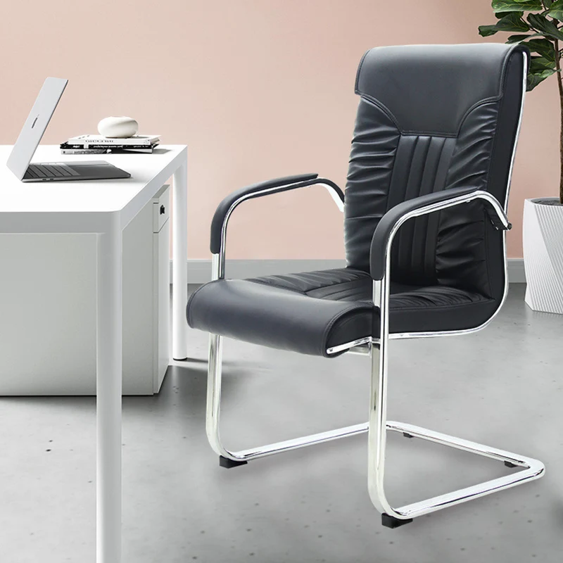 Modern Simplicity PU Leather Steel Sponge Bow Curved Desk Chair Backrest Armrest For Home Office