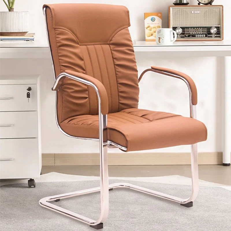 Modern Simplicity PU Leather Steel Sponge Bow Curved Desk Chair Backrest Armrest For Home Office