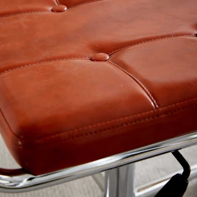 Contemporary Retro Weaving Rattan PU Leather Steel Alloy Liftable Square Desk Chair Backrest For Home Office