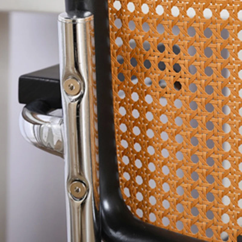 Contemporary Retro Weaving Rattan PU Leather Steel Alloy Liftable Square Desk Chair Backrest For Home Office