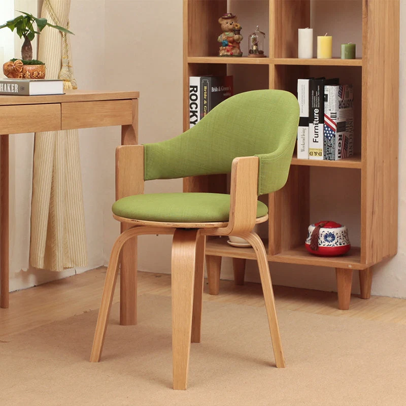 Contemporary Nordic Round PU Leather Upholstered Wood Frame Ergonomic Swivel Chair Backrest Armrest For Home Office