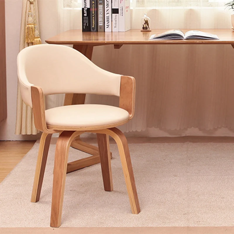 Contemporary Nordic Round PU Leather Upholstered Wood Frame Ergonomic Swivel Chair Backrest Armrest For Home Office