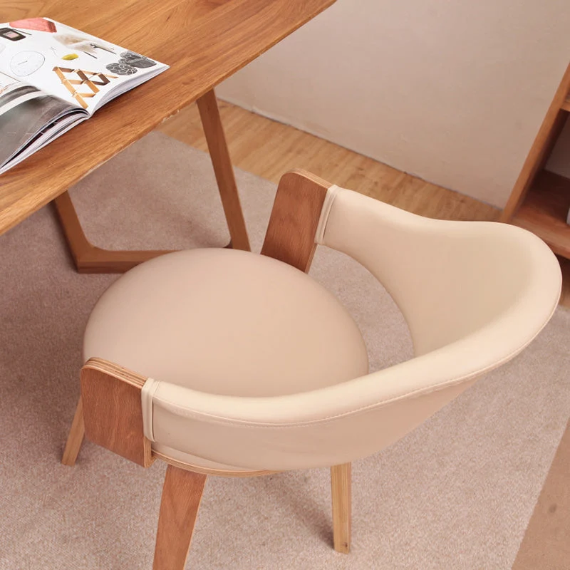 Contemporary Nordic Round PU Leather Upholstered Wood Frame Ergonomic Swivel Chair Backrest Armrest For Home Office