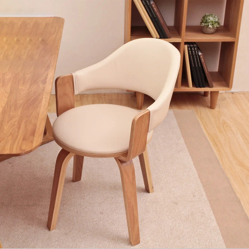 Contemporary Nordic Round PU Leather Upholstered Wood Frame Ergonomic Swivel Chair Backrest Armrest For Home Office