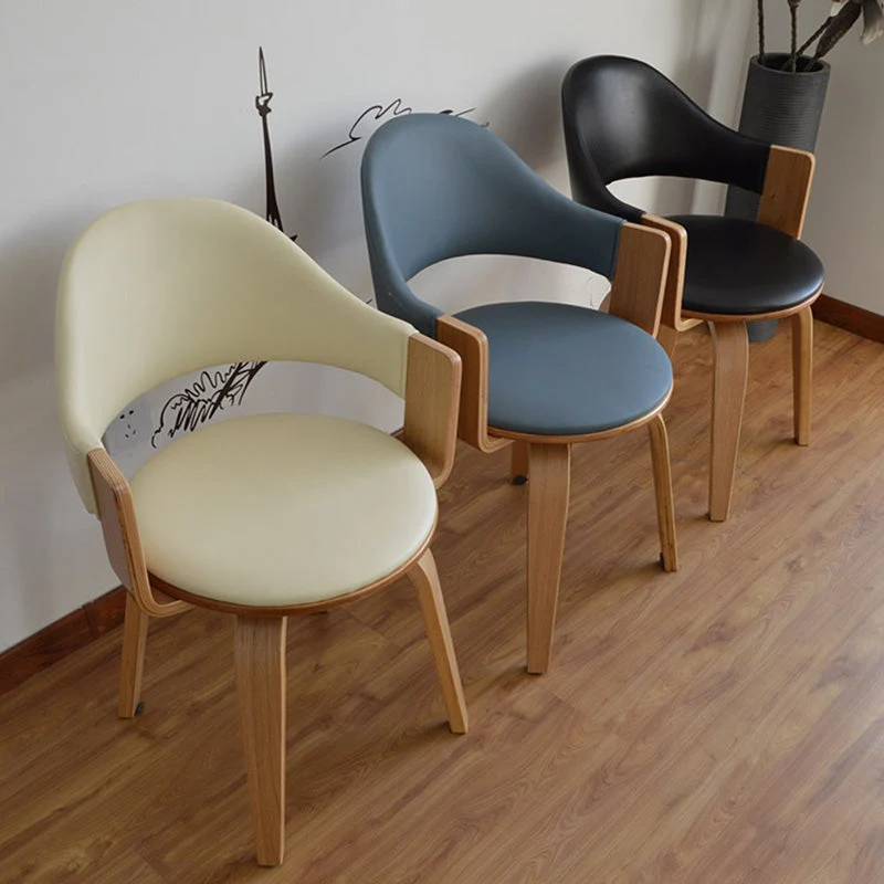 Contemporary Nordic Round PU Leather Upholstered Wood Frame Ergonomic Swivel Chair Backrest Armrest For Home Office