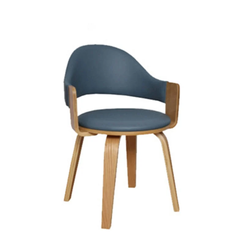 Contemporary Nordic Round PU Leather Upholstered Wood Frame Ergonomic Swivel Chair Backrest Armrest For Home Office