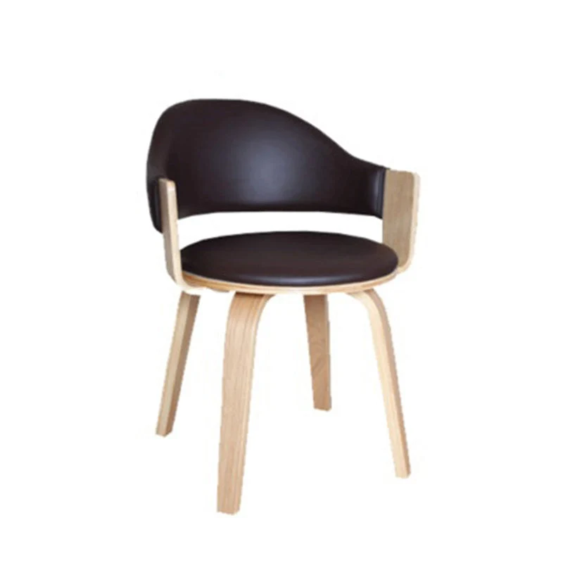 Contemporary Nordic Round PU Leather Upholstered Wood Frame Ergonomic Swivel Chair Backrest Armrest For Home Office