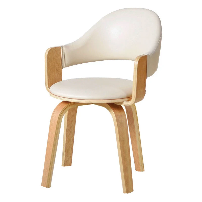 Contemporary Nordic Round PU Leather Upholstered Wood Frame Ergonomic Swivel Chair Backrest Armrest For Home Office
