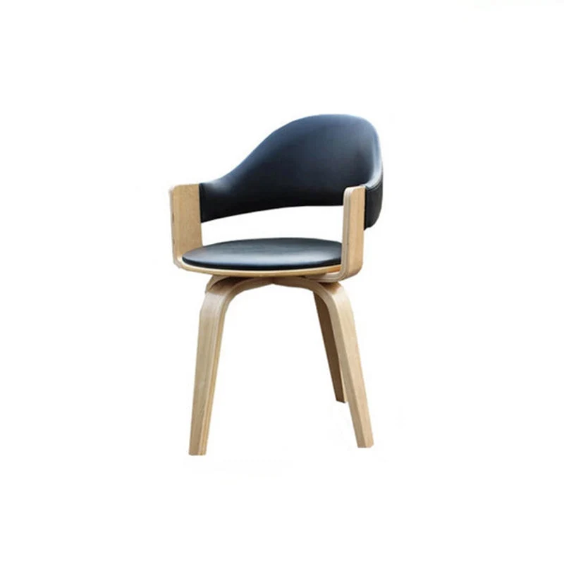 Contemporary Nordic Round PU Leather Upholstered Wood Frame Ergonomic Swivel Chair Backrest Armrest For Home Office