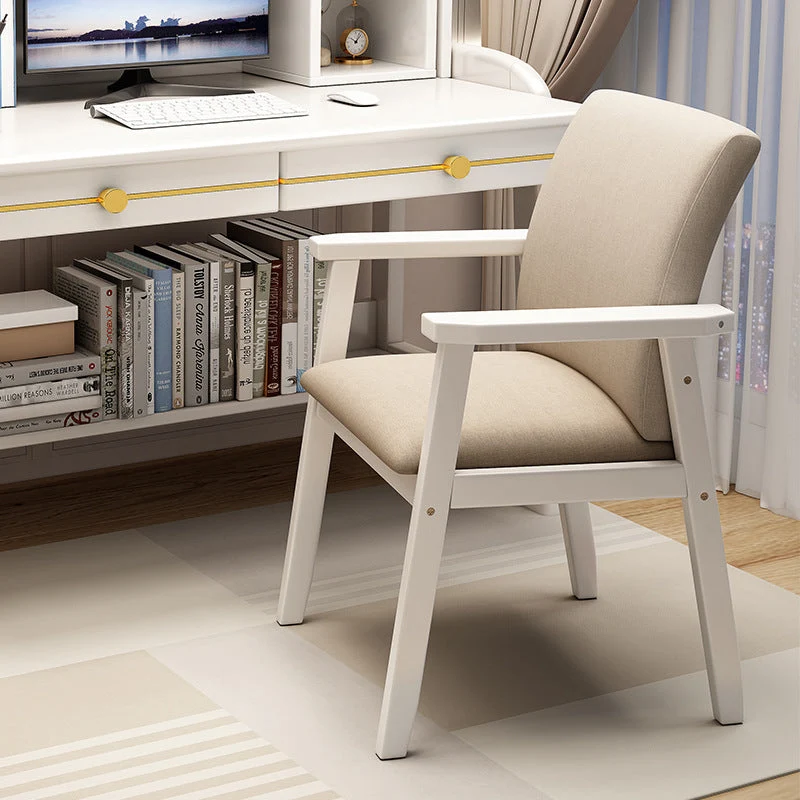 Contemporary Nordic Square Cotton-linen Rubberwood Desk Chair Backrest Armrest For Home Office