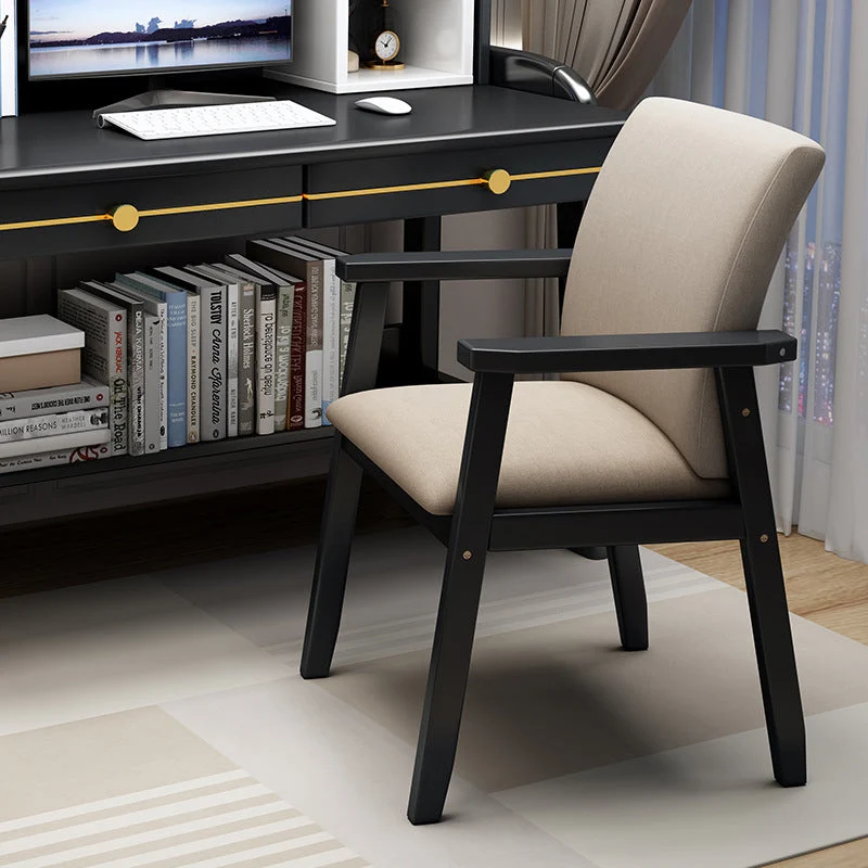 Contemporary Nordic Square Cotton-linen Rubberwood Desk Chair Backrest Armrest For Home Office