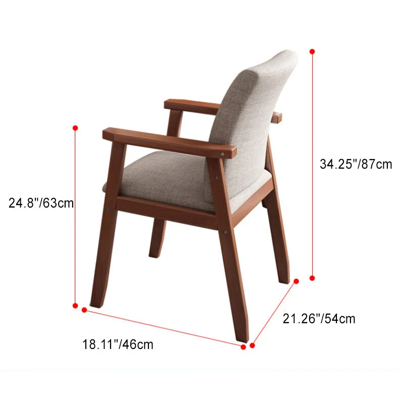 Contemporary Nordic Square Cotton-linen Rubberwood Desk Chair Backrest Armrest For Home Office