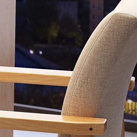 Contemporary Nordic Square Cotton-linen Rubberwood Desk Chair Backrest Armrest For Home Office